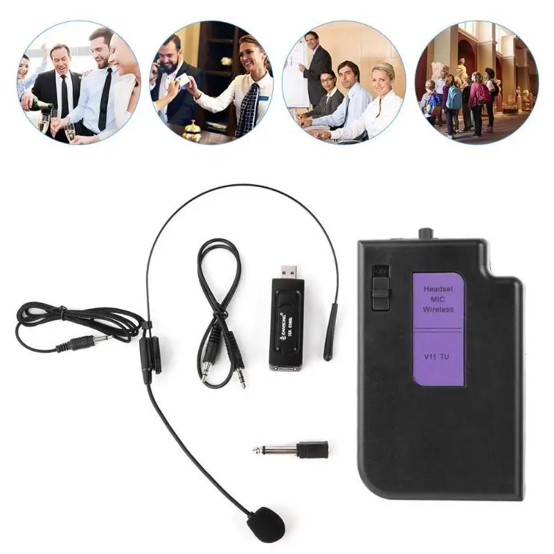 

20mW Portable Wireless 50 meters Mic Head-mounted Microphone with Receiver Transmitter Microphones 80Hz-15kHz Microphone
