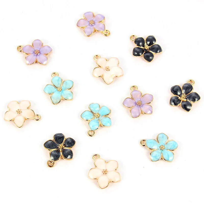 

Jewelry Findings Golden Alloy Enamel Flower Charm Pendants Accessories For Women Kids Earrings Bracelet Necklace Making