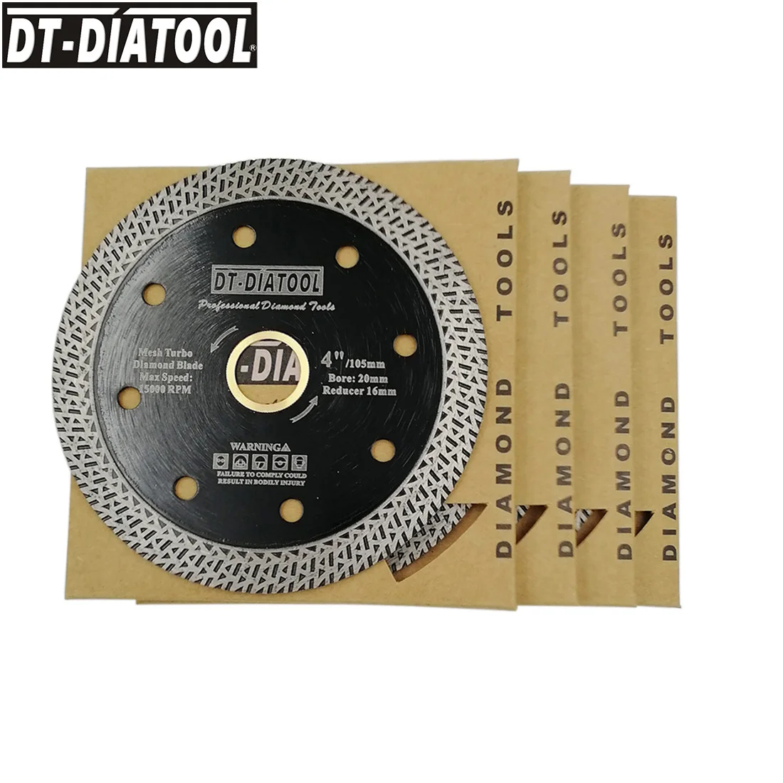 DT-DIATOOL 5 pcs Diameter 105mm Dry or wet Hot-pressed sintered Diamond Cutting Disc With Mesh Turbo Rim Segment 4inch Saw Blade