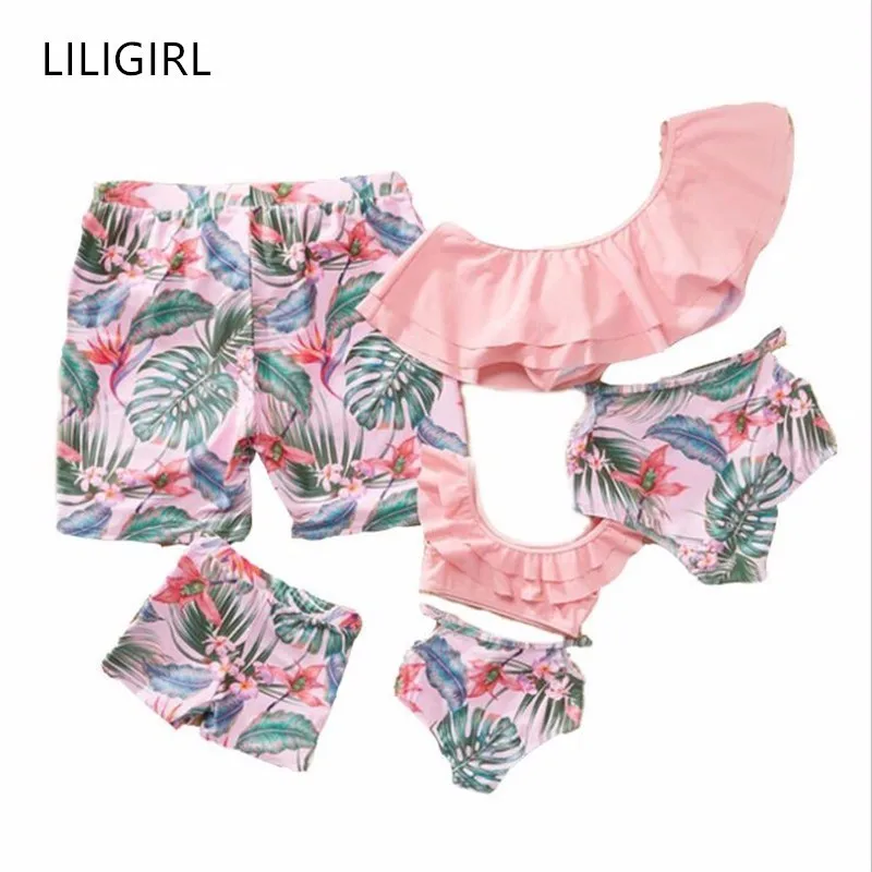 

LILIGIRL Mommy And Me Summer Swimsuit Bikini Set Mother Daughter Father Son Swimwear for Family Beach Clothes Matching Outfits