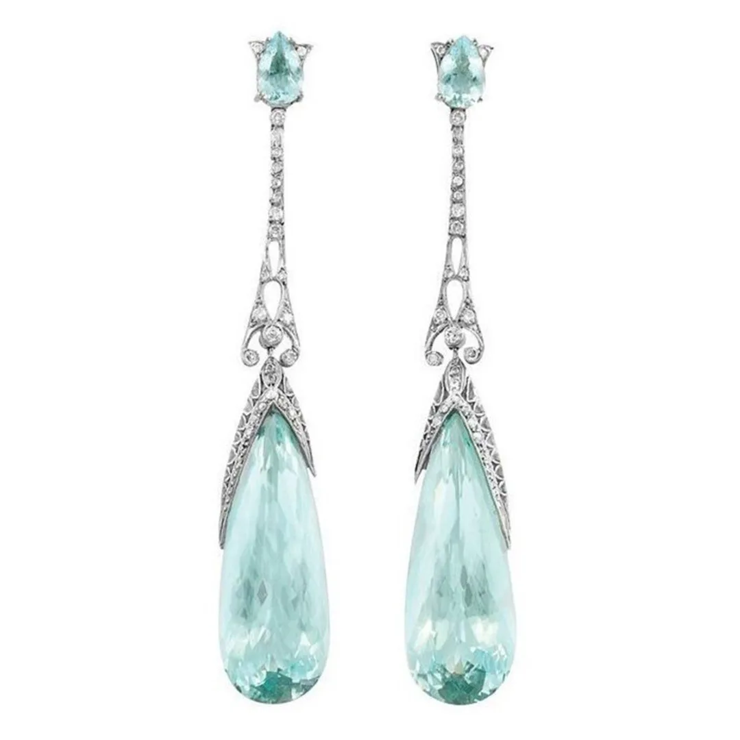 

Shellhard Charm Blue Crystal Long Drop Earring For Women Jewelry Fashion Statement Anniversary Water Drop Earring femme bijoux
