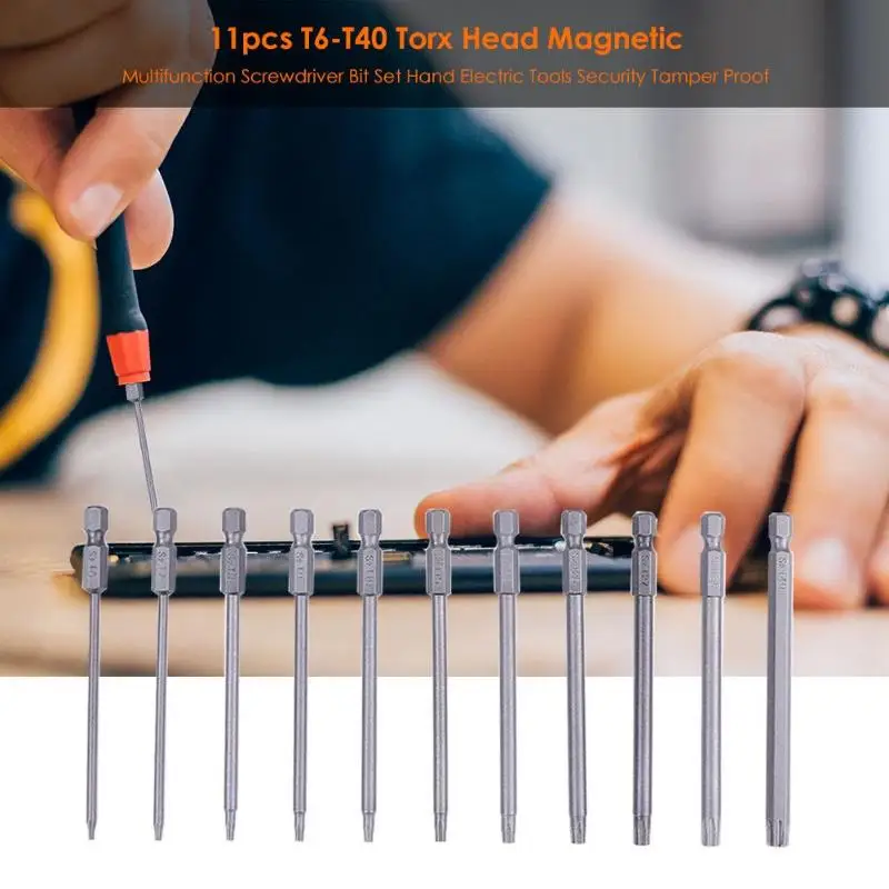 

11pcs T6-T40 Torx Head Magnetic Screwdriver Bit Set Security Tamper Proof Screwdiver Drill Bit Hand Tools Kits Accessories