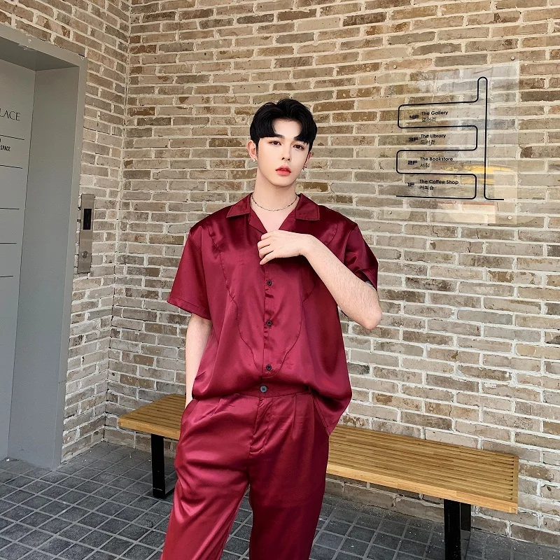 Men's Trousers 19 Summer New Loose Solid Color Fashion Satin Temperament Nine Points Pants Straight Youth Casual Men's Clothing