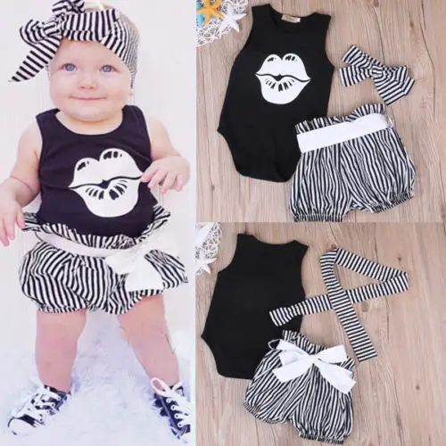 

Pudcoco Girl Set 0-24M 3pcs Baby Girls Short Sleeve Shirt + Striped Pant + Headband Outfit Set