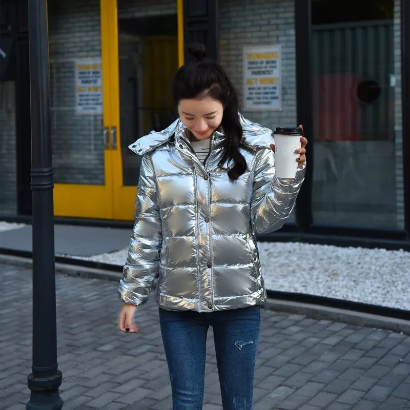 Hooded Silver Fashion Large Coat Women Coats Winter 2018 Warm Parka silver New Casual Size Short Gold Loose Thicken Outerwear 6xpqt
