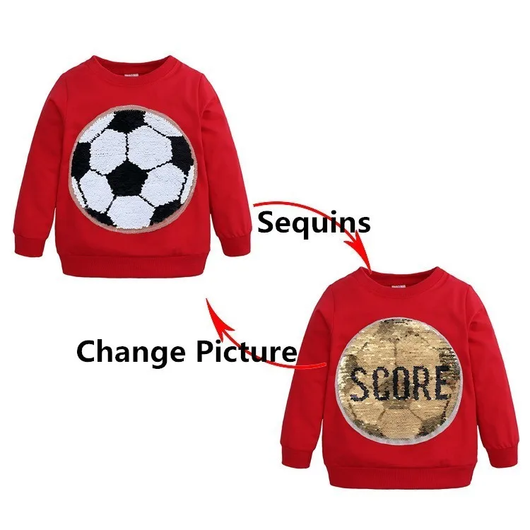 

Sequin Sweatshirts For Boys Girls Cute Fun Football Spring Autumn Hoodies Baby Clothes Kids Children Soccer Pattern Pullover Top
