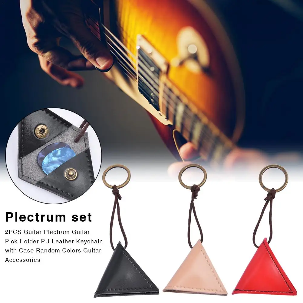 

2PCS 100% Brand New High Quality Guitar Plectrum Guitar Pick Holder PU Leather Keychain Case Random Colors Guitar Accessories