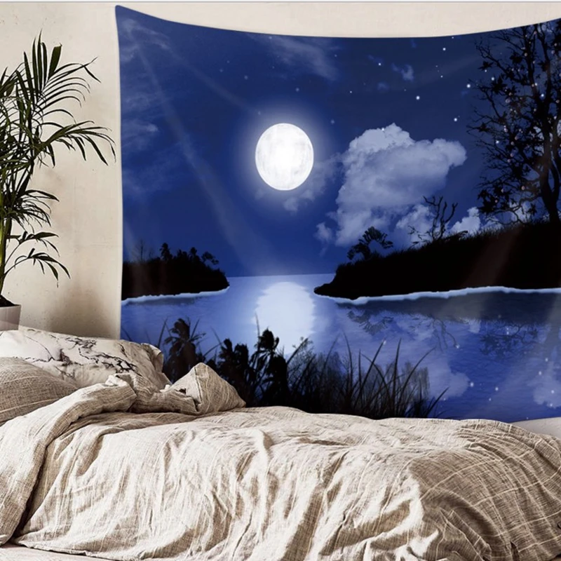 Fancy Sight Printed Cartoon Moon Cosmos Explore Polyester Tapestry Bedroom Wall Hanging Gobelin Bedding Cover Home Decor | Дом и сад
