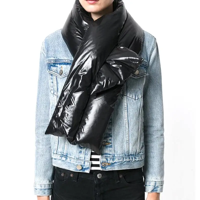 

Newest Eiderdown Thick Scarf Warm Down 112*20cm Neck Snood Ring Scarf Women Men Fall Winter Cross-tie Solid Inflatable Scarves