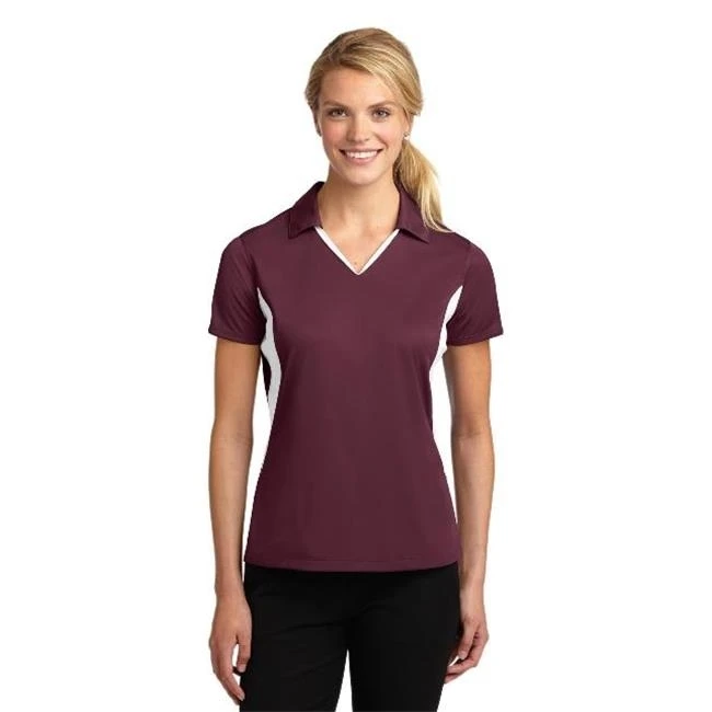 Sport-Tek LST655 Ladies Side Blocked Micropique Sport-Wick Polo T-Shirt Maroon &amp White - Medium |