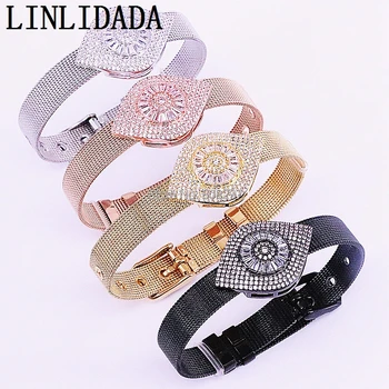 

5Pcs New Charm Clear CZ Crystal Micro Pave Eye Beads, Mix Color Connector Spacer Watch Belt Bracelet