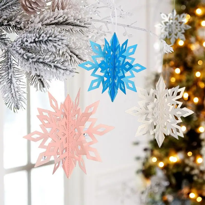 6pcs Large Frozen Party Supplies Silver Snowflake Shape Paper Garland Scene New Year Decor Christmas Wedding Decoration
