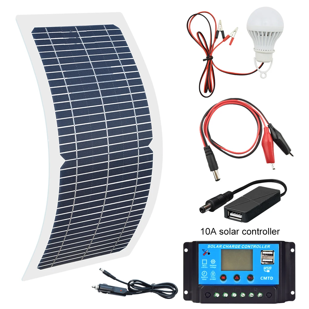 

18V 10W Solar Panel+10A Charge Controller Battery Charger Kit + LED Light For RV Car Boat Tourism solar lamp 3W Solarlicht