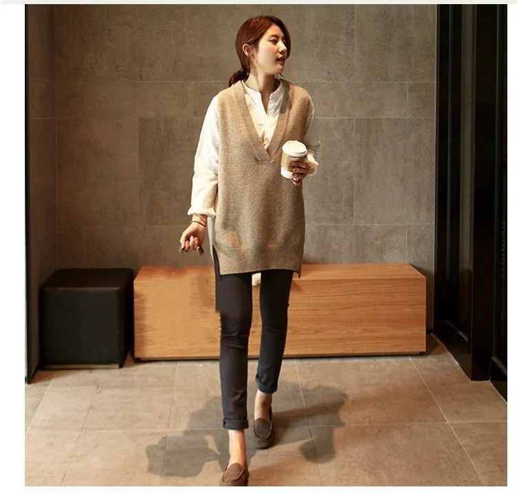 Hot Sale Fashion Autumn Winter Knitted Vest Casual V-Neck Sweater Waistcoat Women Loose Solid Sleeveless Tops