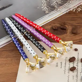 

5PCS Big Carat Diamond Crystal Pen Gem Ballpoint Pen Ring Wedding Office Metal Ring Roller Ball Pen Fashion School Office SUpp