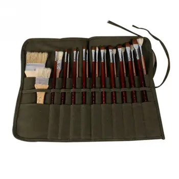 

Pencil Bag Painting Brush Bag Artist Watercolor Draw Pen Oil Paint Pen Stationery Cases Holder Roll Up Army Green Canvas Pouch