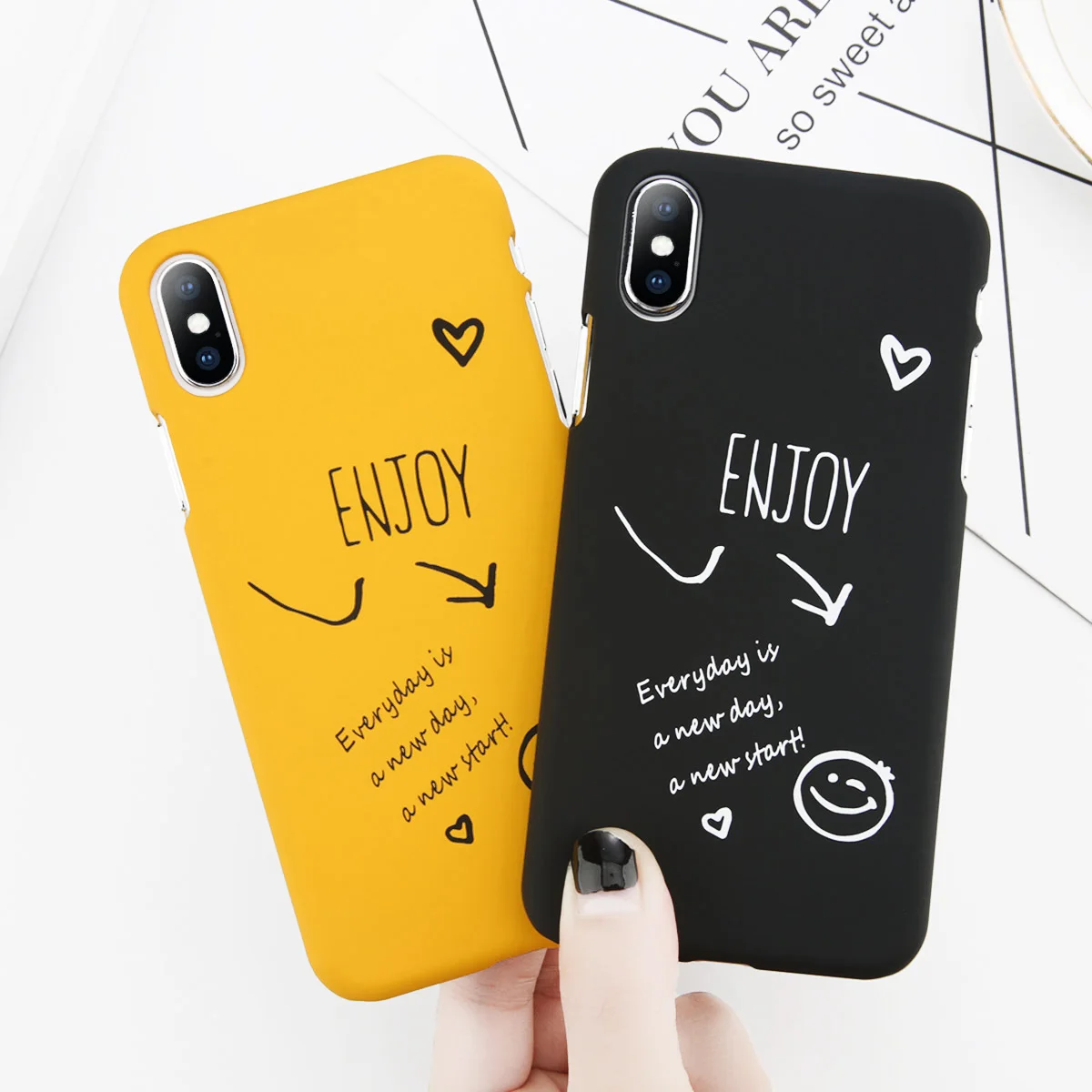 

Smile Face For iPhone 7 Case Simple Color For iPhone 6 6S 7 8 Plus X XR XS Max Phone Cases Hard Plastic PC Back Cover Coque
