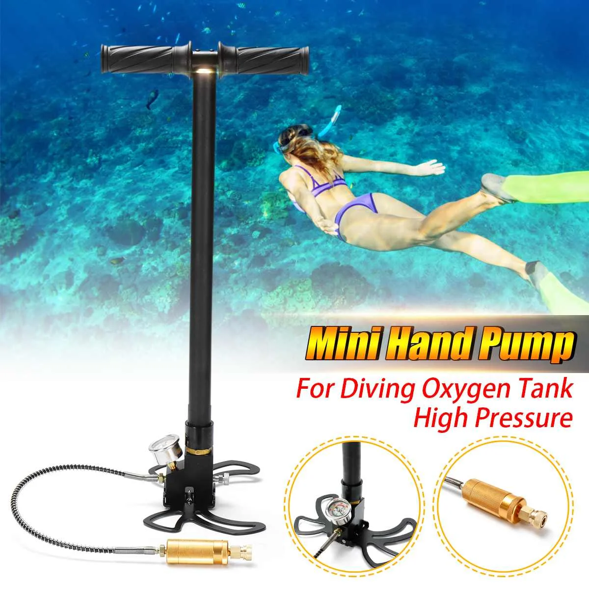 

Diving Equipment Snorkeling Mini Hand Operated Pump For 0.5L Scuba Oxygen Tank High Pressure Pump For SMACO Underwater Breathing