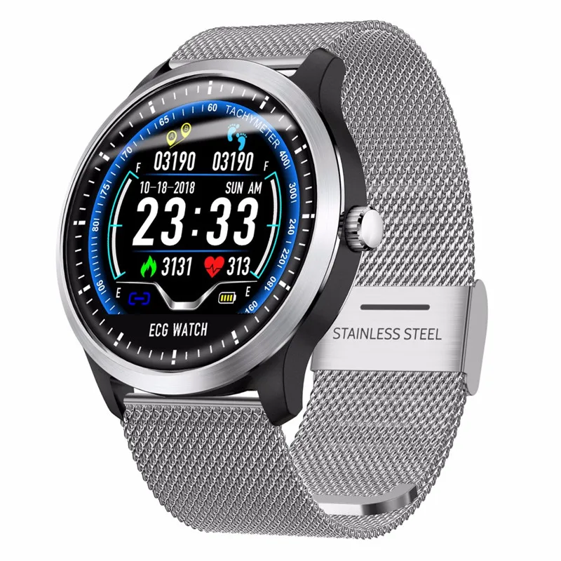 N58 ECG Smartwatch Men Display Heart Rate Sleep Monitor 3D UI Fitness Tracker Steel Strap Leather Strap Bracelet Smart Watch