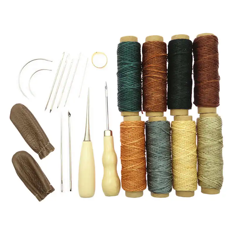 

Hot Sale 22Pcs Leather Craft Hand Stitching Sewing Tools Awl Waxed Thread Thimble Kit
