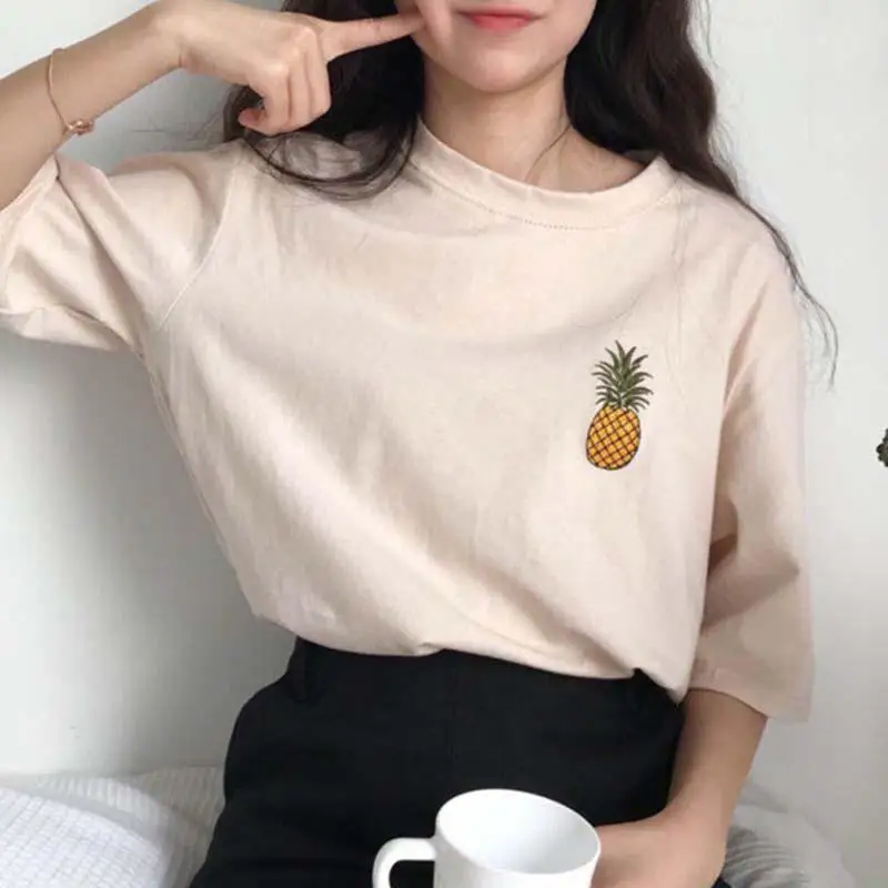 

Women Fitness Sports T-shirt Running Short Sleeve Pineapple Printing Short Sleeve Round Neck Summer T-shirt Sportswear Tops