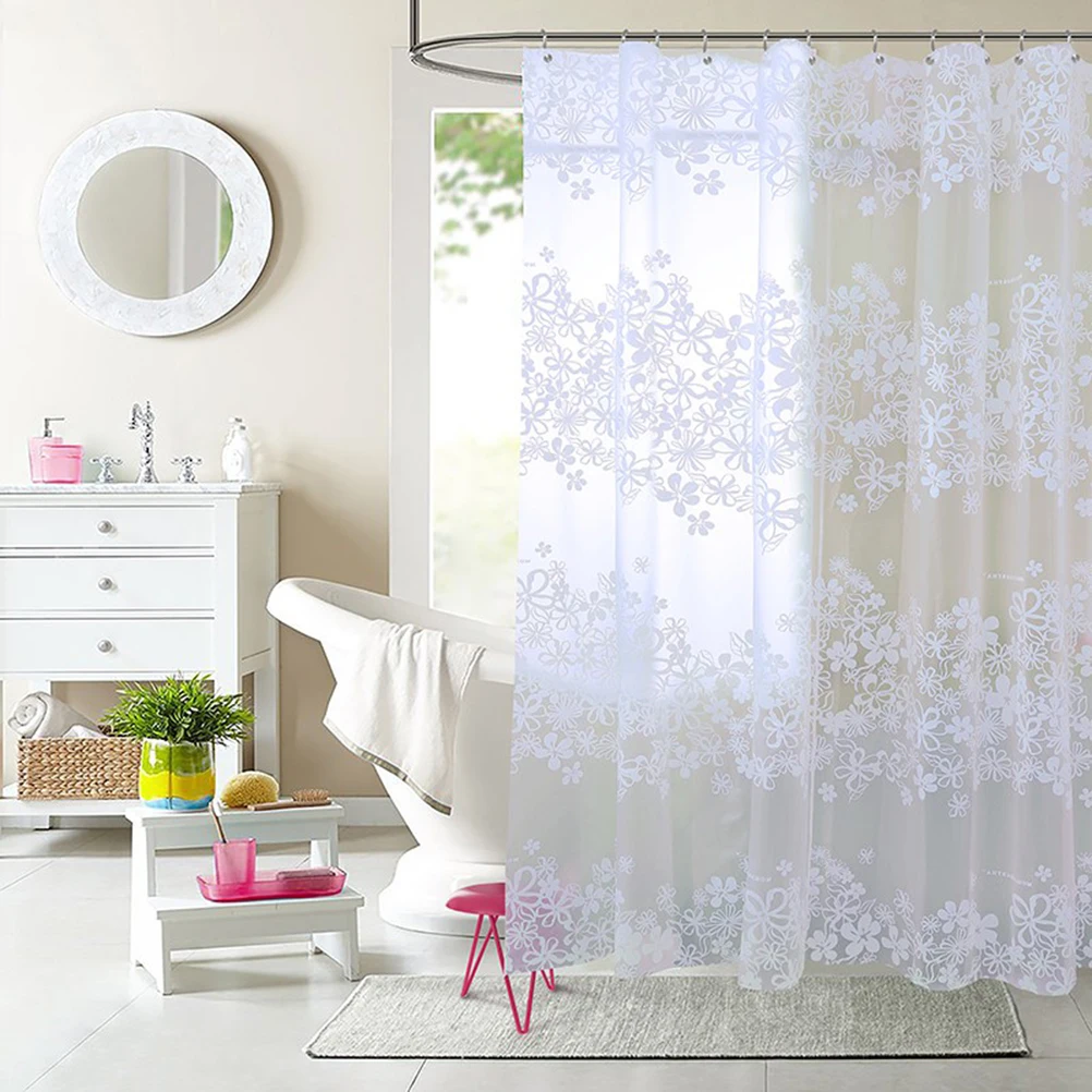 

Waterproof Mildew Resistant Shower Curtain Transparent Flowers Printed Bathing Curtain for Bathroom