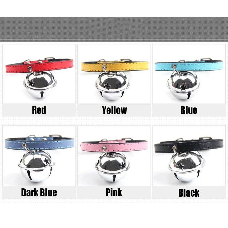 Cute Cat Collar Solid PU Faux Leather Adjustable Pet Collars With Bells Outdoor Lead Collar For Small Dogs Puppy Cats images - 6