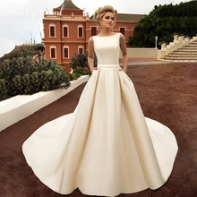 Ashley Carol пикантная с вырезом на спине и бантом мягкое атласное свадебное платье принцессы Элегантный Совок без рукавов простое винтажное свадебное платье