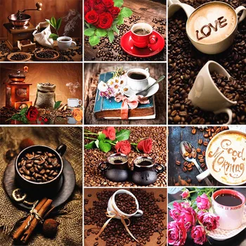 

HUACAN Diamond Painting Coffee Diamond Embroidery Sale Full Square Rhinestone Picture 5d Diamond Mosaic Flower DropShip