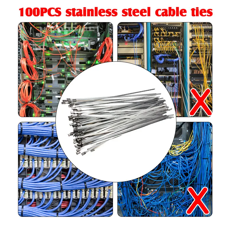 

100pcs 4.6x300mm Stainless Steel PVC Coated Self Locking Cable Organizer Ties Wiring Accessories Cable Ties