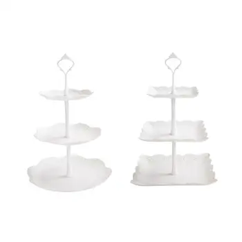 

2-Piece Stylish Food Grade Elegant Practical Round and Square Three-Tier Cake Display Stand for Bridal Shower Birthday Party