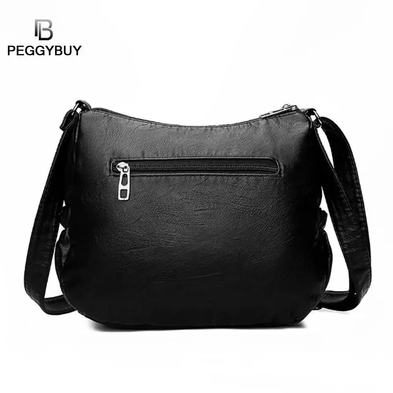 خمر الصلبة حقيبة ساعي للنساء غسلها لينة بو الجلود الأسود Crossbody أكياس الأزياء شنطة كتف بولسا Femimina