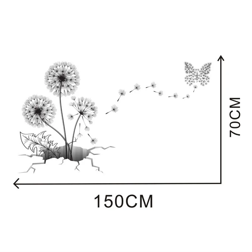 Новые наклейки на стену, 3D разбитая стена, Одуванчик, 150x70 см, водонепроницаемые съемные наклейки на стену для детской комнаты, настенные художественные украшения для дома
