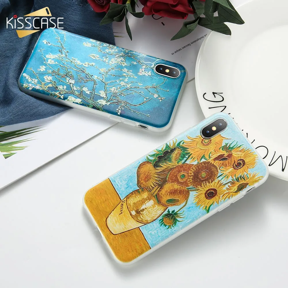 

KISSCASE Silicon Case For Huawei Y9 2019 Emboss Oil Painting Phone Case For Huawei P20 Lite P10 Mate 10 20 Pro Cover