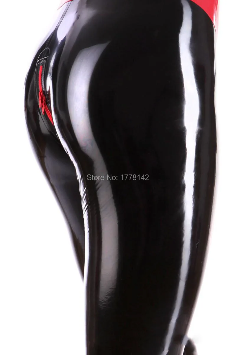 Sexy Men Latex Trousers WITH RED WAIST 3D Crotch Two way zip customized