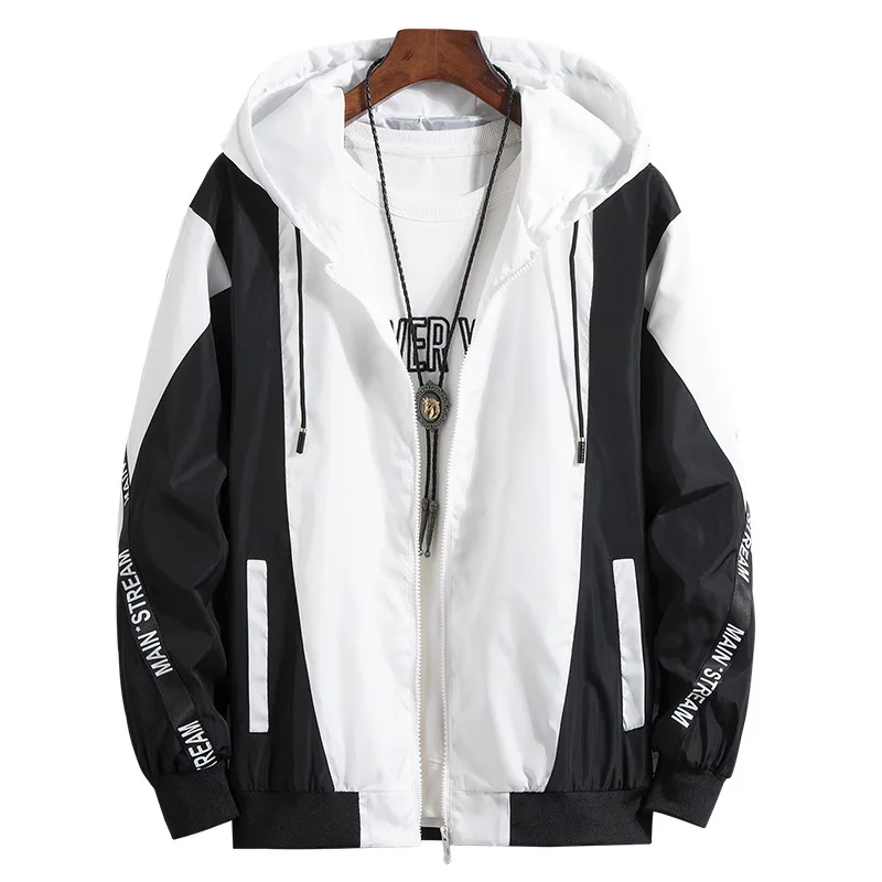 

#3008 Spring New Pattern Men's Korean Split Joint Thin Section Loose Coat Student Even Cap Suit School Uniform Trend Jacket
