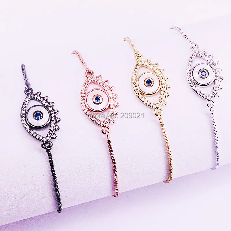 10 шт. Micro Pave CZ Циркон глаз Разъем Браслет Женская Регулируемая ювелирный браслет из цепочек подарок