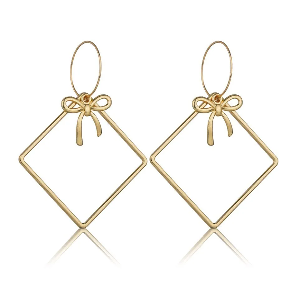 

Korean Geometric Square With Bow Tie Drop Earrings For Women Fashion Jewelry Cute Design Handmade Drop Earings For Wedding