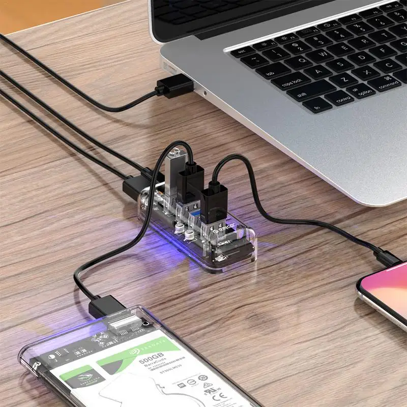 

USB3.0 Splitter Transparent One-to-Four Extended Hub Multi-Interface Adapter Hub