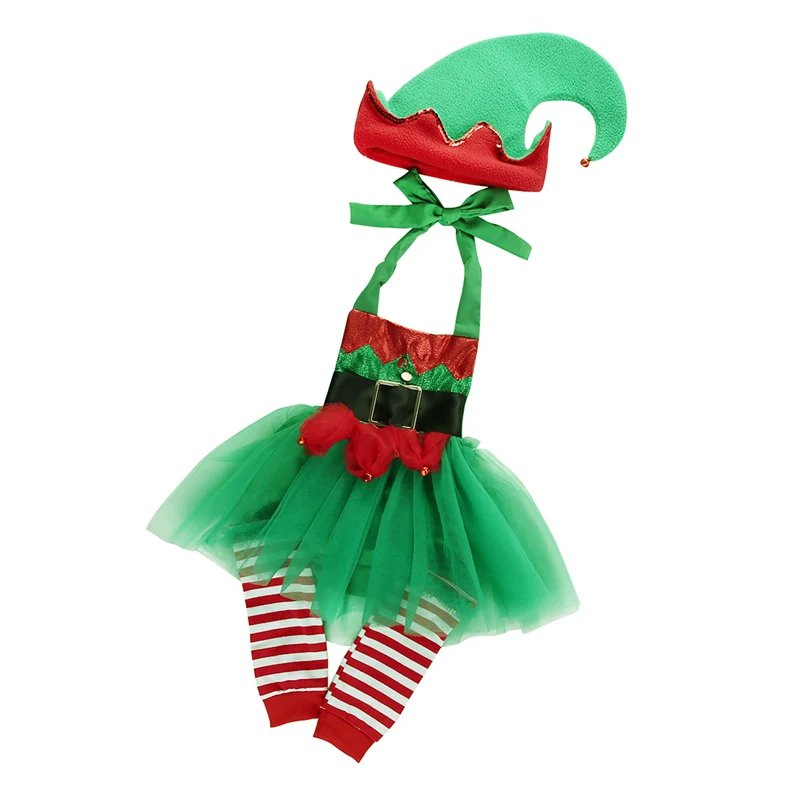 

Cute Christmas Newborn Baby Clothes Sets Toddler Girls Chiffon Bell Bodysuits+Leg Warmers+Hat 3Pcs Infant Outfits Set Costumes