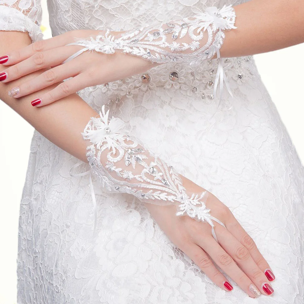 1 пара свадебных перчаток модные цветочные кружевные свадебные выдалбливают повязки перчатки росы палец платье с украшениями аксессуары для свадьбы