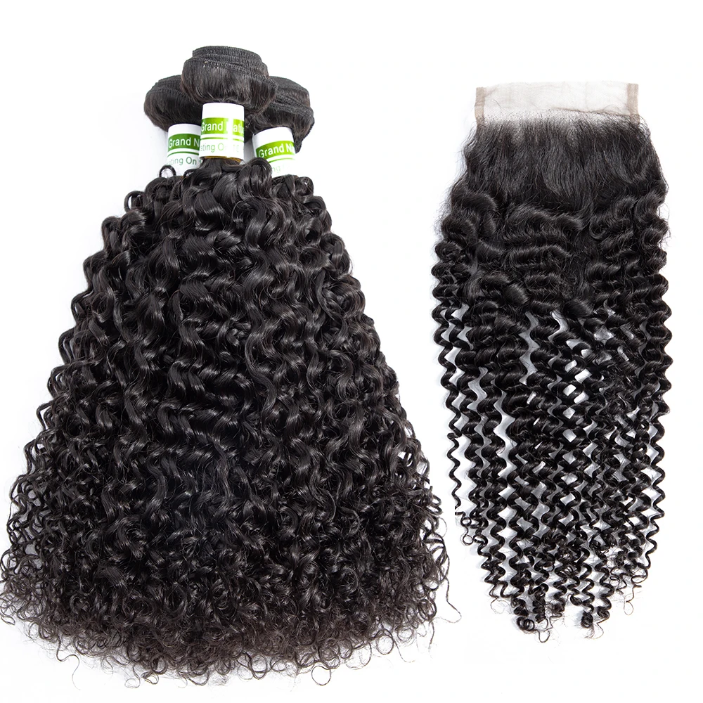 

Brazilian hair weaves Bundle With Closure 4pcs afro Curly Human Hair Bundles With Closure 100% curly remy human hair extensions