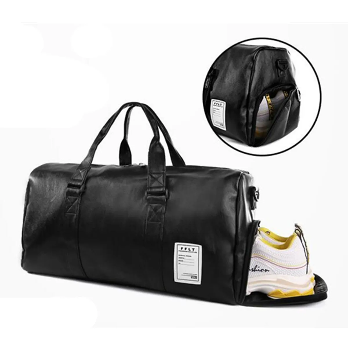 

Travel Bag Black Large Capacity Luggage Duffel Totes Handbag Leather Shoulder Bag Crossbody Bag PU Mens Fitness Storage Package