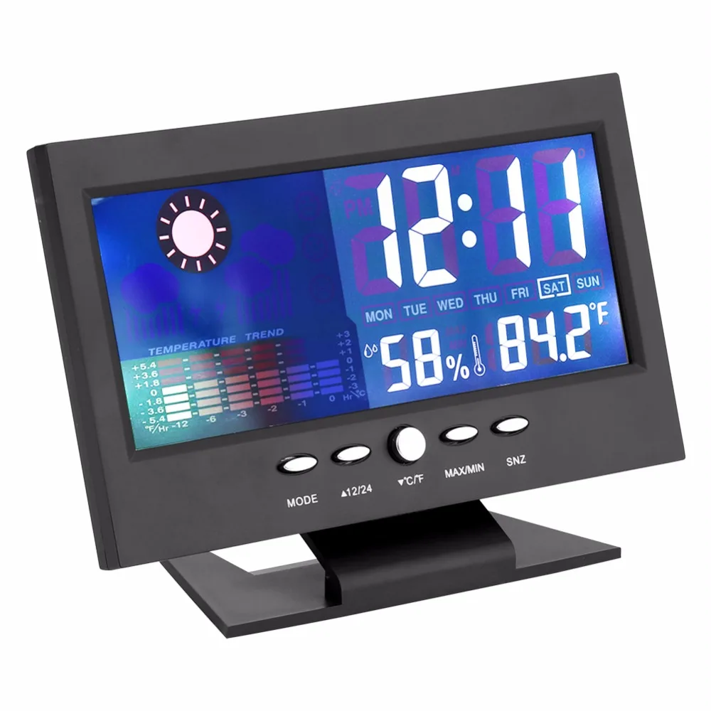 Цифровой ЖК-термометр гигрометр электронный измеритель температуры и влажности Метеостанция Будильник Голосовое управление