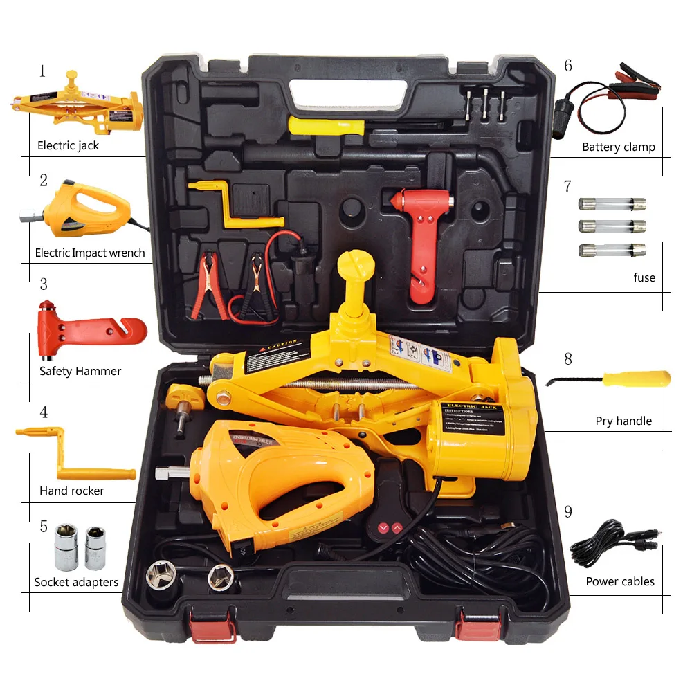 Electric Car Jack Lifting Set Automotive Hydraulic Floor Garage Emergency Maintenance Repair Tools Change tire Wrench 12V 3Ton