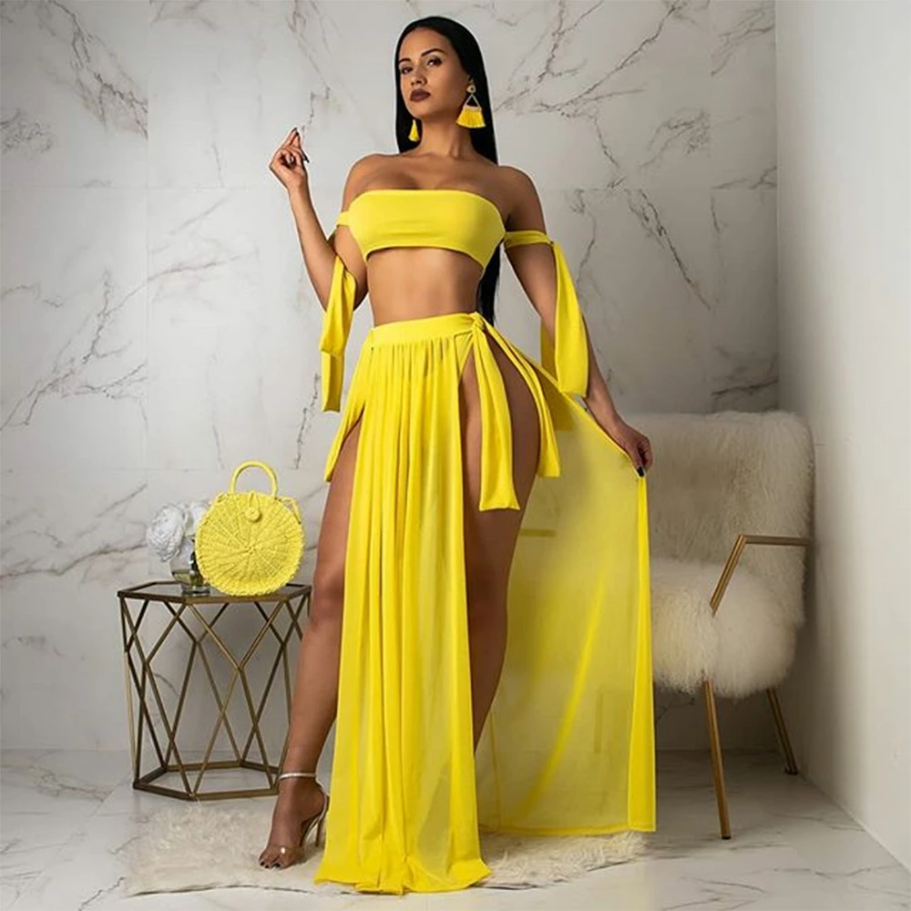 

3Pcs Sexy Swimsuit Women Boho Cover Up Beach Dress+Bandage Bikini Beach Wear Summer Swimsuit Push Up 2019 Bathing Suit Holiday