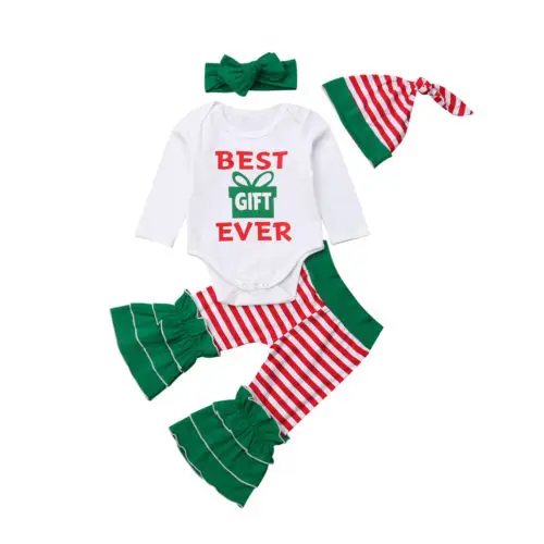 4PCS Newborn Baby Girls Christmas Clothes Romper Pants Outfits Set 0-24M | Детская одежда и обувь