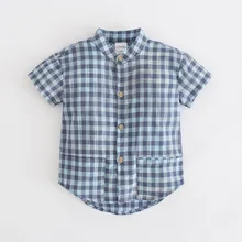 Летние рубашки для мальчиков модные клетчатые Детские рубашки; короткий рукав одежда детская одежда из хлопка рубашка От 0 до 8 лет топы для мальчиков футболки