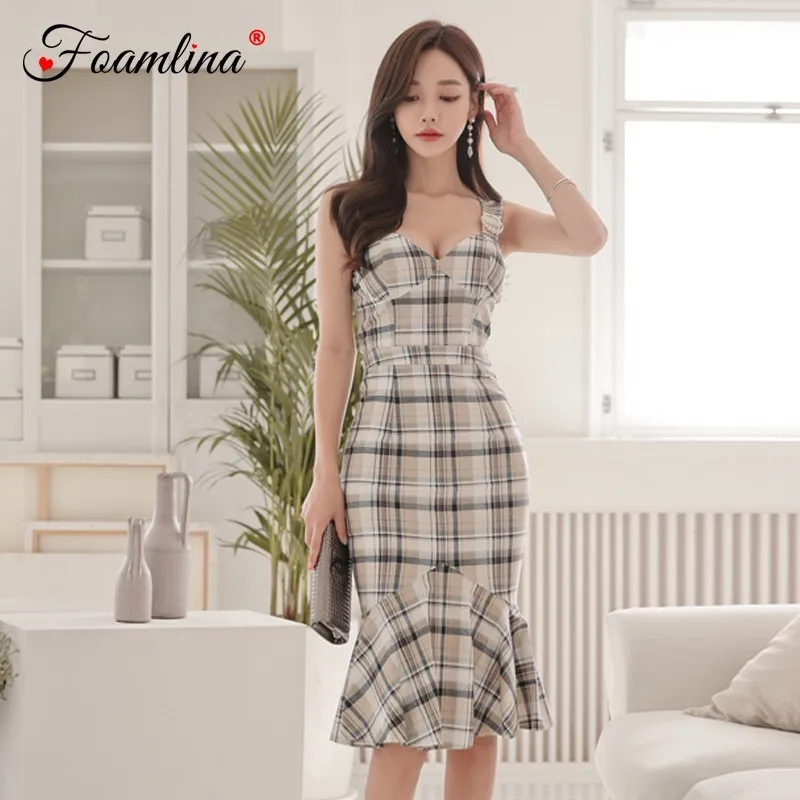 Foamlina Women's Sexy Two Pieces Sets Plaid Print