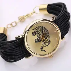 Модные женские туфли слон циферблат наручные часы браслет в виде многослойной косички наручные часы